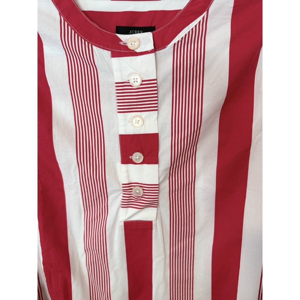 NWT J.Crew Button-Front Poplin Tunic in a red and white stripe pattern XS 2249 - Picture 3 of 9